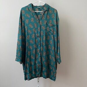 Desiree 100% Silk Boho Lagenlook Relaxed Moody MobWife Paisley Shirt XL Teal